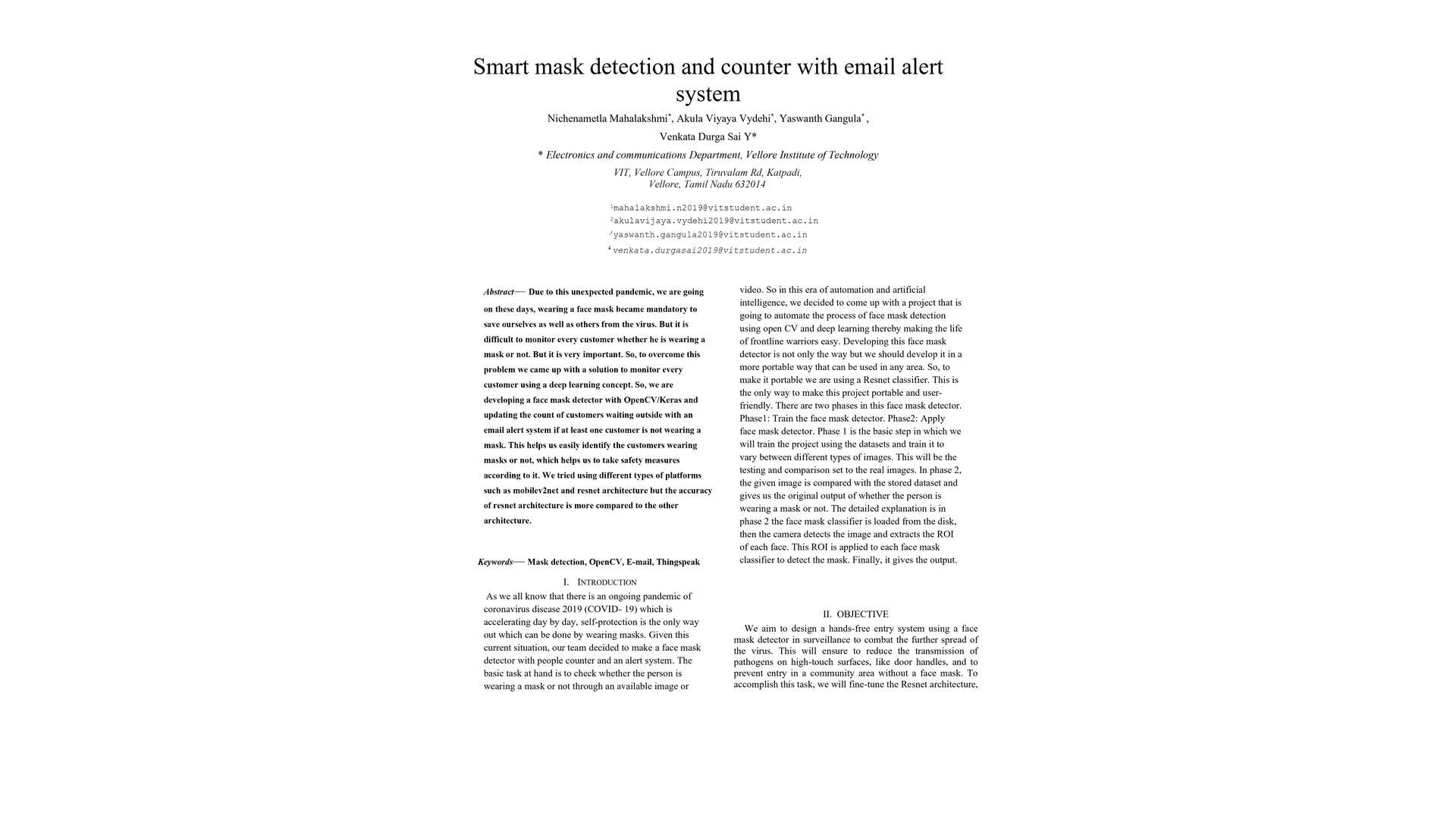 Smart Mask Detection and Alert System